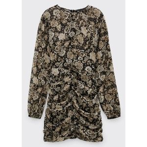 ZARA Metallic Floral Print Ruched Mini Dress Women's Size S